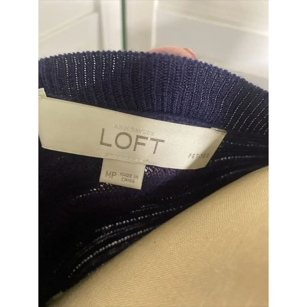 Ann Taylor Loft Petite Women’s Lightweight Sweater Knit L/Sleeve Navy Sz MP Med